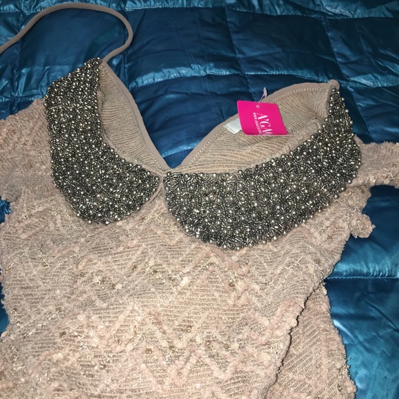 NWT AGACI Mocha collared sequin party dress - Picture 2 of 4